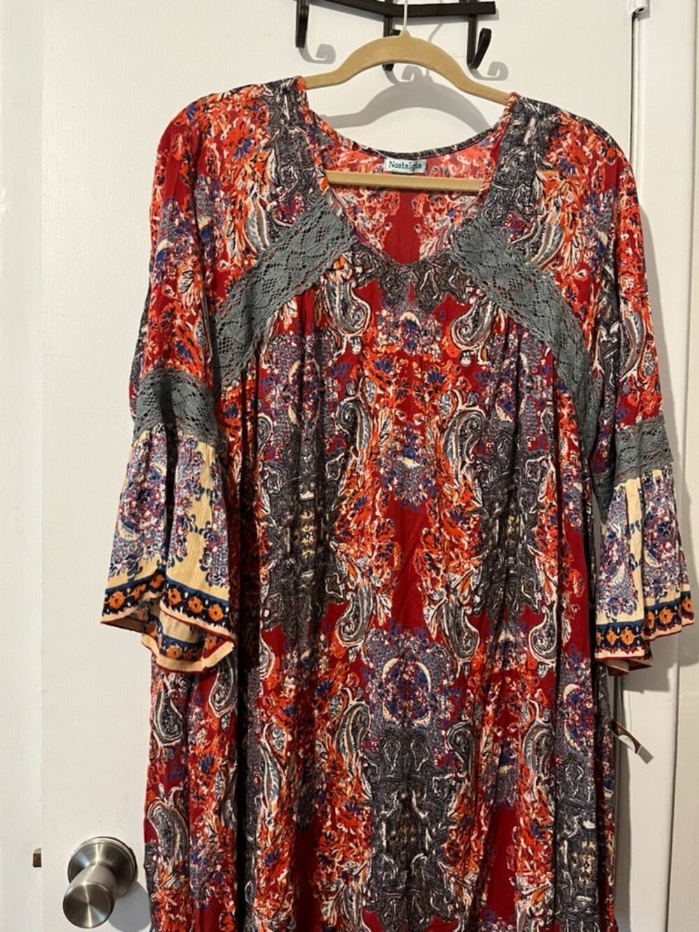 NWT NOSTALIGIA BOHO 3/4 SLEEVE DRESS SZ L
